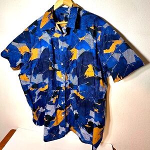 Men's Murano Big Tall 3XB Button Front Cotton Short Sleeve Shirt Blue Tan Black